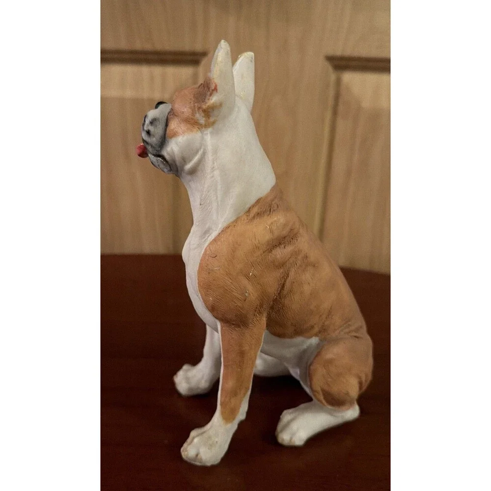 Sitting Fawn Boxer with Tongue Out Dog Pet Home Decoration Resin Figurine  8.25”